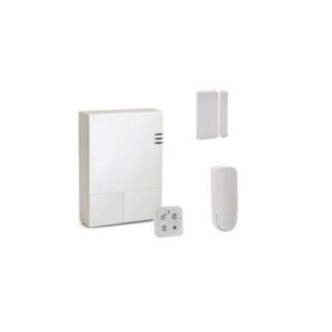 Système d'alarme blanc avec télécommande.
