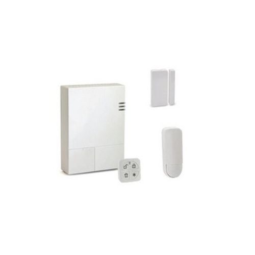 Système d'alarme blanc avec télécommande.